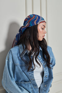 Custom Digital Printed - Turkish Cotton Square Scarf - Blue Roots