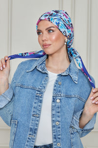 Custom Digital Printed - Turkish Cotton - Blue Floral Wave