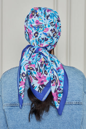 Custom Digital Printed - Turkish Cotton - Blue Floral Wave
