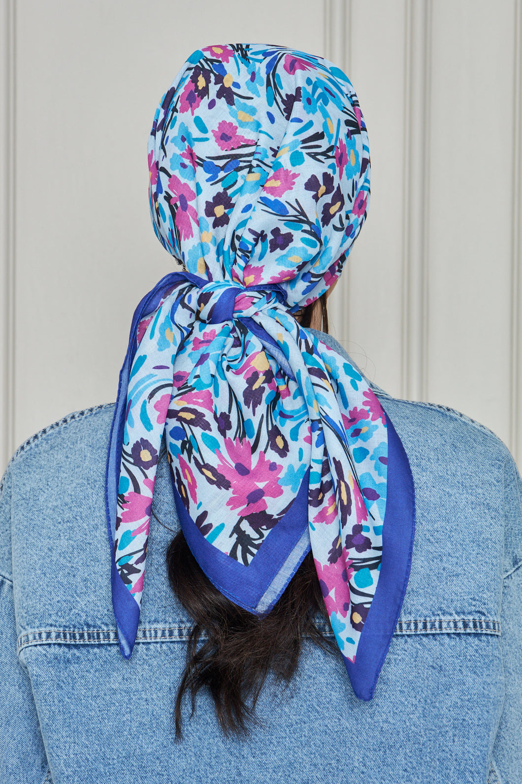 Custom Digital Printed - Turkish Cotton - Blue Floral Wave