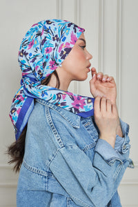 Custom Digital Printed - Turkish Cotton - Blue Floral Wave