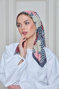 Custom Digital Printed - Turkish Cotton Square Scarf - Houndstooth Leaves