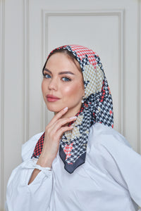 Custom Digital Printed - Turkish Cotton Square Scarf - Houndstooth Leaves