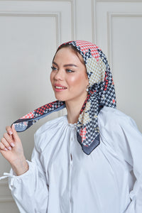 Custom Digital Printed - Turkish Cotton Square Scarf - Houndstooth Leaves