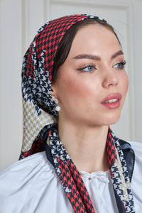 Custom Digital Printed - Turkish Cotton Square Scarf - Houndstooth Leaves