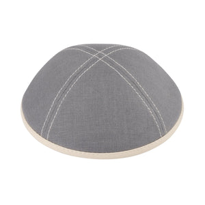 Grey Linen White stitching Leather Rim- Ikippah