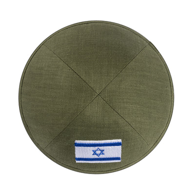 OLIVE GREEN  LINEN W/ Israeli Flag Ikippah
