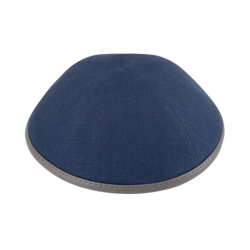 Navy linen Grey Leather rim - Ikippah