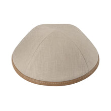 Load image into Gallery viewer, Light Taupe Linen with Pecan Leather Rim - Ikippah