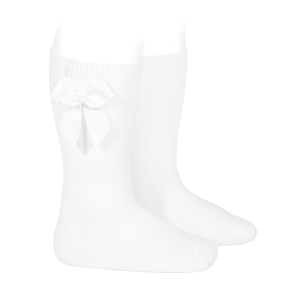 200 White - Grosgrain Bow Knee High Socks