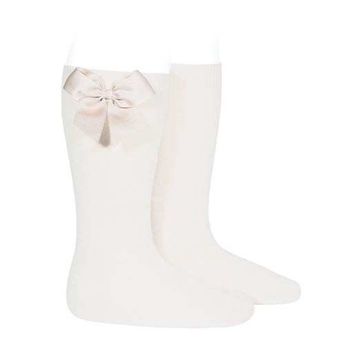 202 Cream (Off White) - Grosgrain Bow Knee High Socks