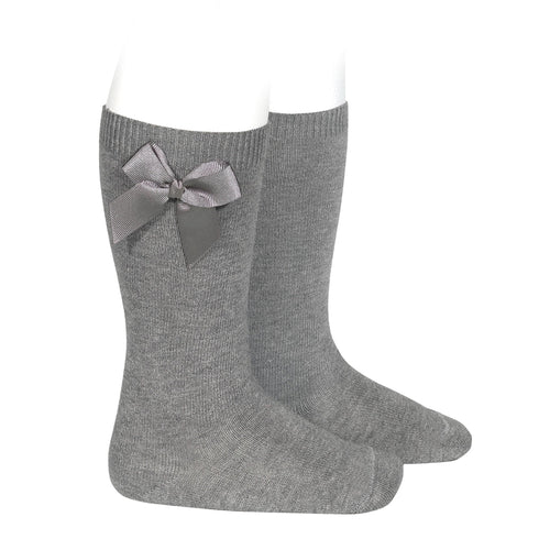 230 Light Grey - Grosgrain Bow Knee High Socks