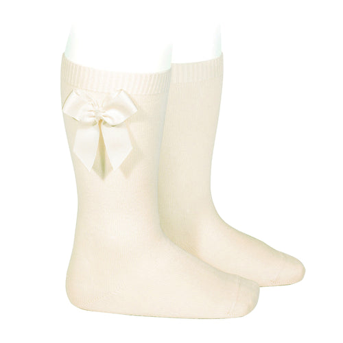 303 Beige (Cream) - Grosgrain Bow Knee High Socks
