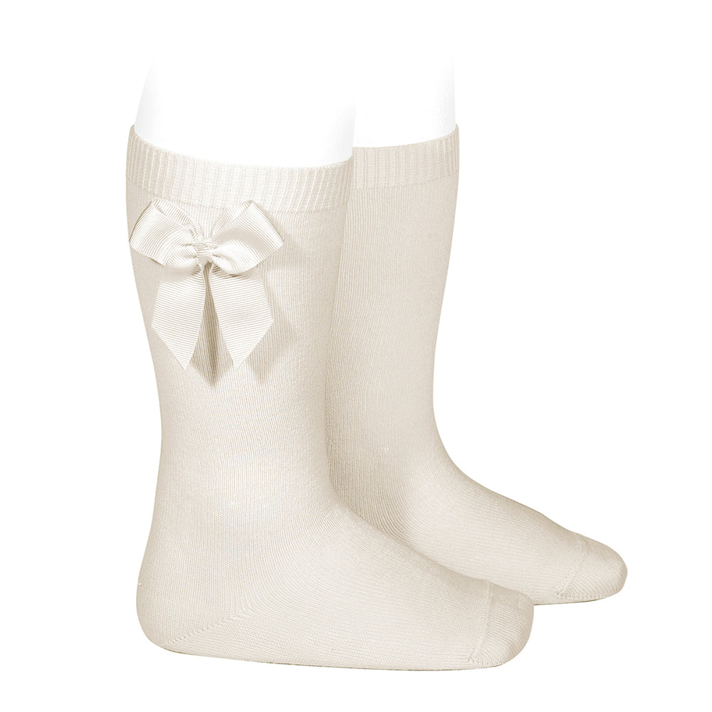 304 Linen - Grosgrain Bow Knee High Socks