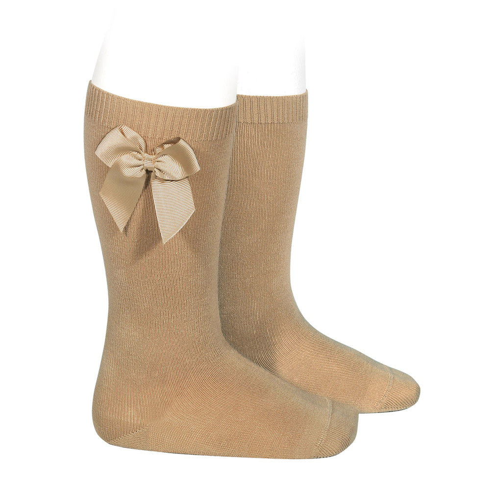 326 Camel - Grosgrain Bow Knee High Socks