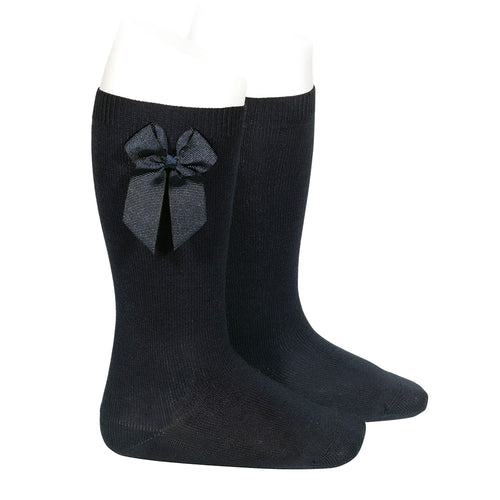 900 Black - Grosgrain Bow Knee High Socks