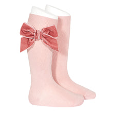 Load image into Gallery viewer, 526 Pale Pink - Velvet Bow Knee High Socks