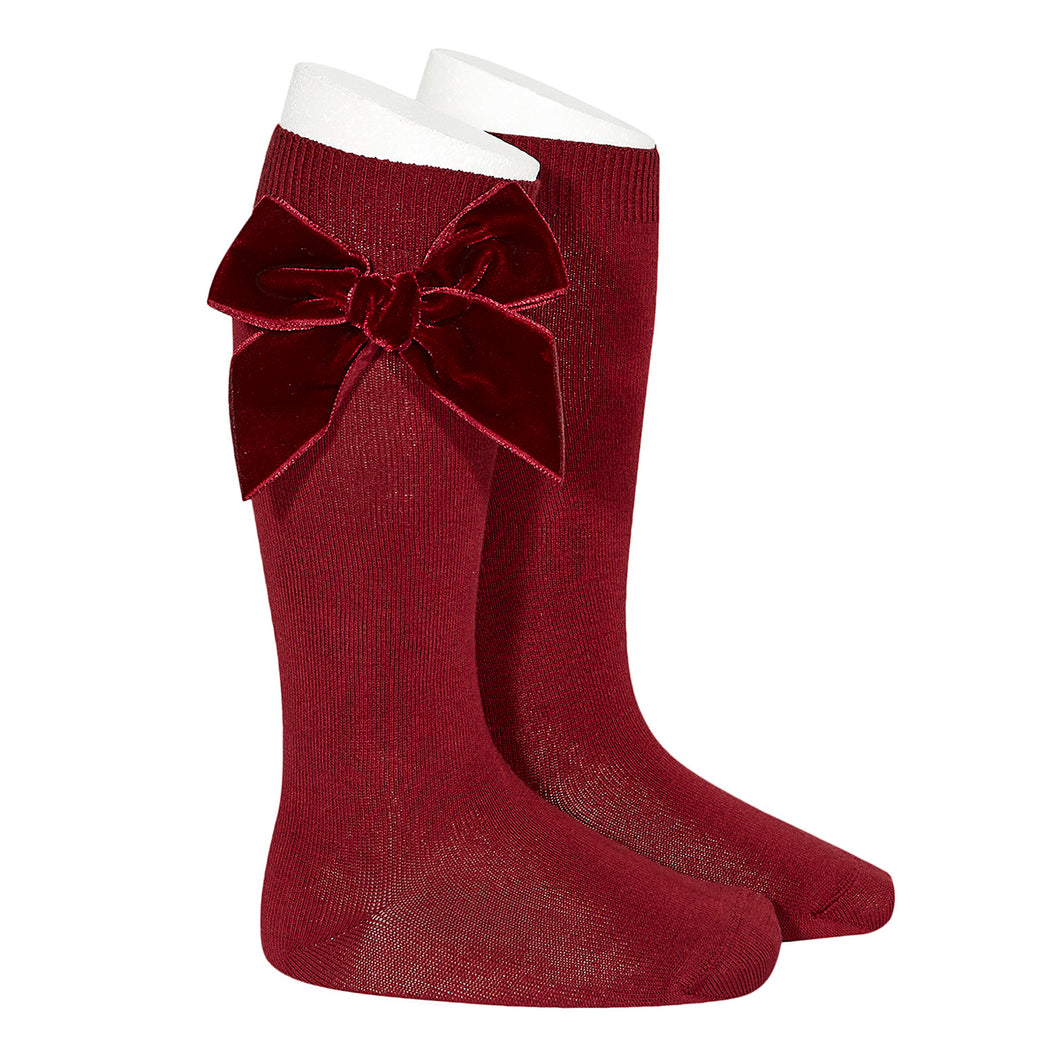 575 Garnet - Velvet Bow Knee High Socks