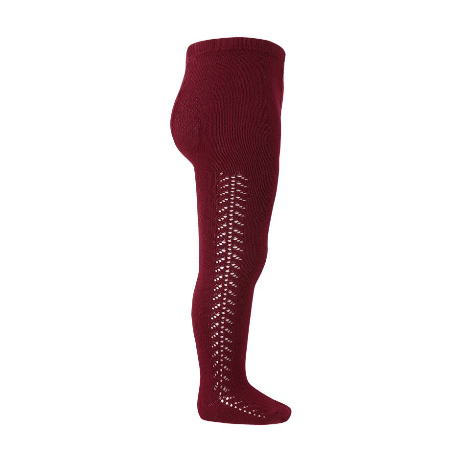 572 Burgundy - Side Openwork Warm Tights Condor