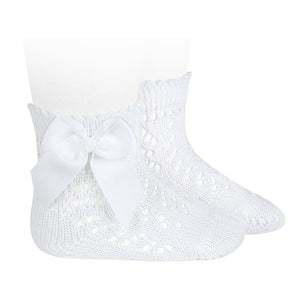 200 White Openwork short socks with bow