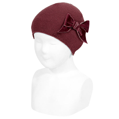 575 Garnet - Garter Stitch Hat with  Velvet Bow - Condor