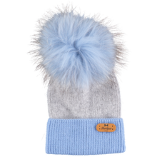 Load image into Gallery viewer, Mummy &amp; Me 2-Tone Angora Pom- Pom Hat by Bowtique London