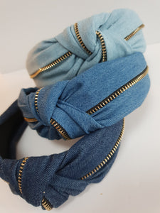 Denim knot Headband with Zip