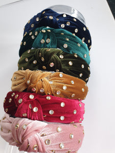 Knot  Velvet Headband with Rhinestones