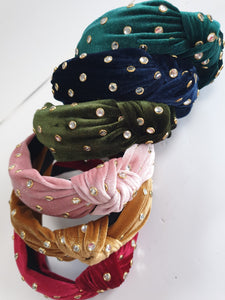 Knot  Velvet Headband with Rhinestones