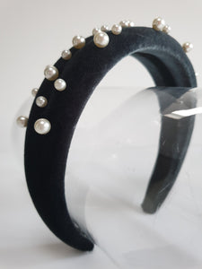 Velvet Padded Headband with Pearls