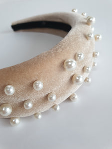 Velvet Padded Headband with Pearls