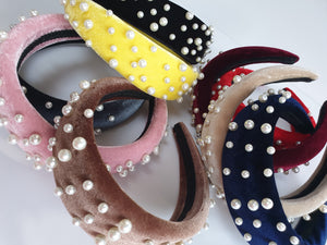 Velvet Padded Headband with Pearls