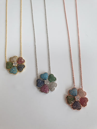 Pave Set Flower Necklace