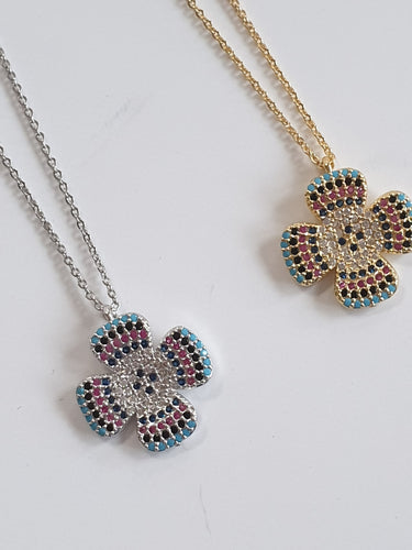 Pave Set Flower Necklace