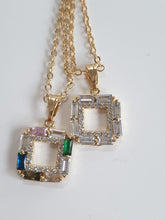 Load image into Gallery viewer, Rhodium Plated Square Necklace with CZs