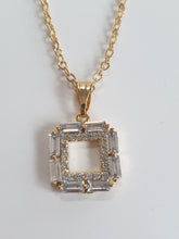 Load image into Gallery viewer, Rhodium Plated Square Necklace with CZs