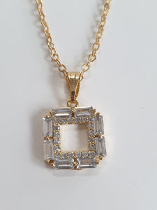 Rhodium Plated Square Necklace with CZs