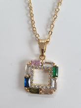 Load image into Gallery viewer, Rhodium Plated Square Necklace with CZs