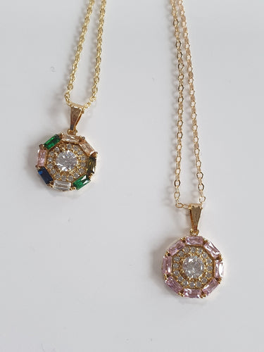 Rhodium Plated Hexagonal Necklace with CZs