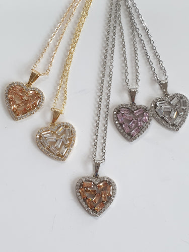 Rhodium Plated Heart Necklace with CZs