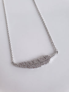 Rhodium Plated - Leaf bar Necklace