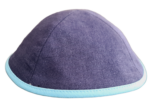 Navy Linen with Light Blue Rim - BitzKippah