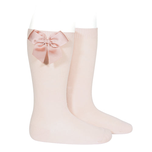 674 Nude - Grosgrain Bow Knee High Socks