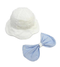 Load image into Gallery viewer, Broderie Anglais Sunhat with Blue Bow