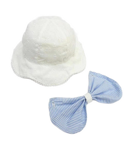 Broderie Anglais Sunhat with Blue Bow