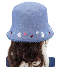 Load image into Gallery viewer, Blue Chambery Sunhat with embroidery