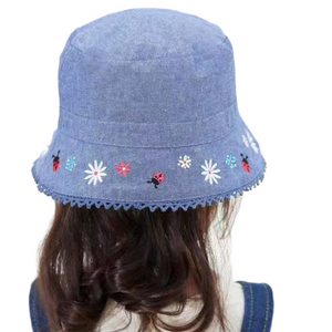 Blue Chambery Sunhat with embroidery