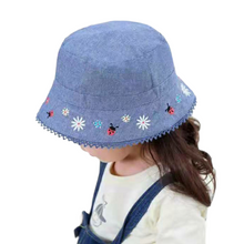 Load image into Gallery viewer, Blue Chambery Sunhat with embroidery