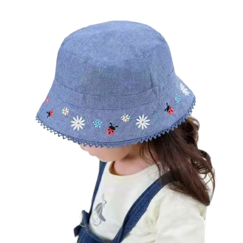 Blue Chambery Sunhat with embroidery