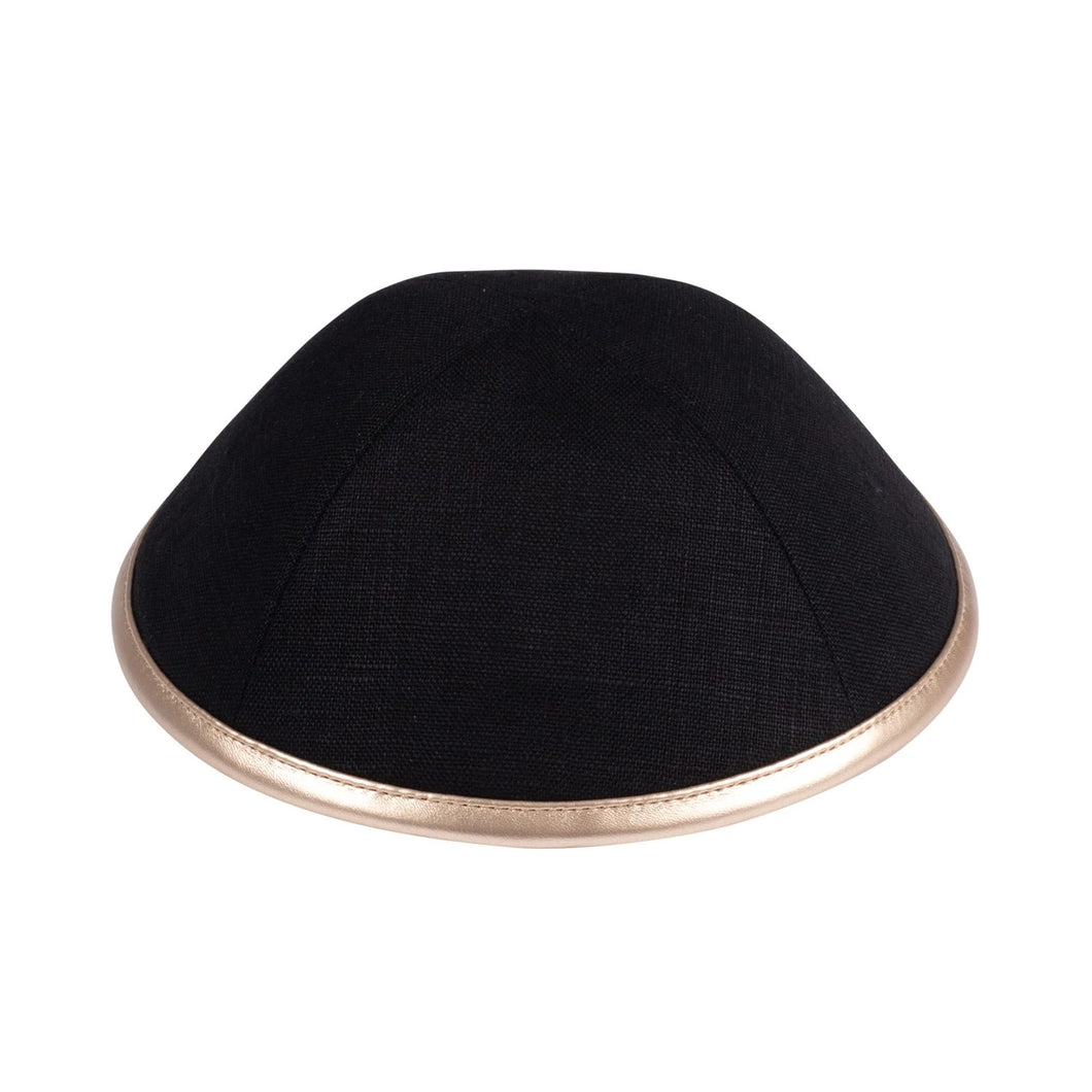 Black Linen with Rose Gold Leather Rim - Ikippah